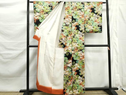 平和屋着物■上質な小紋　樹林文　黒地　正絹　逸品　DABK6399qa