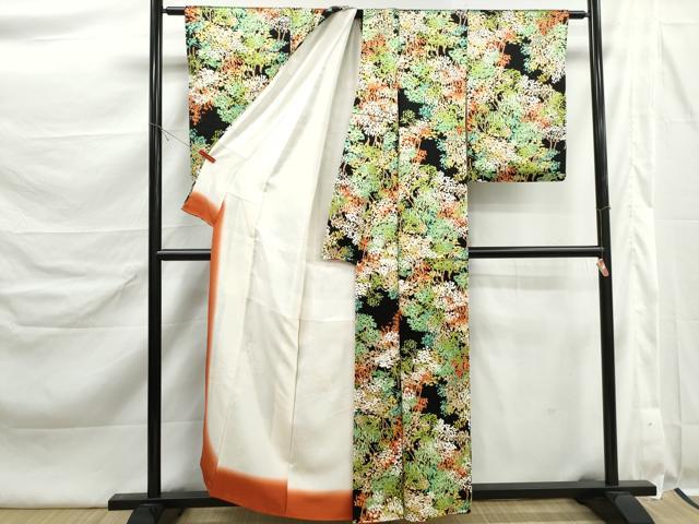平和屋着物■上質な小紋　樹林文　黒地　正絹　逸品　DABK6399qa