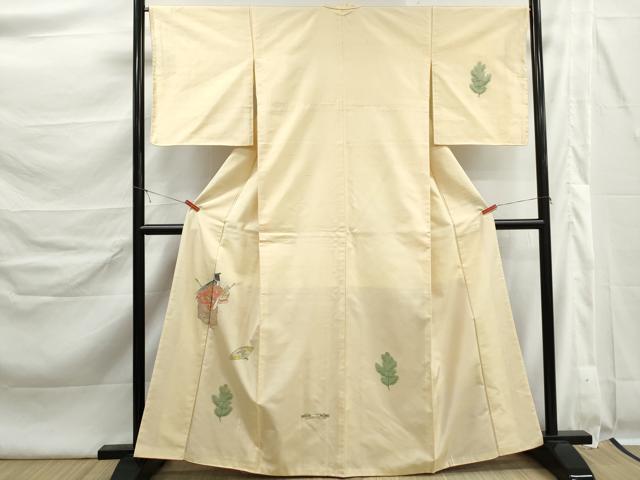 平和屋着物■訪問着　紬地　扇面人物文　正絹　逸品　DABK6400qa