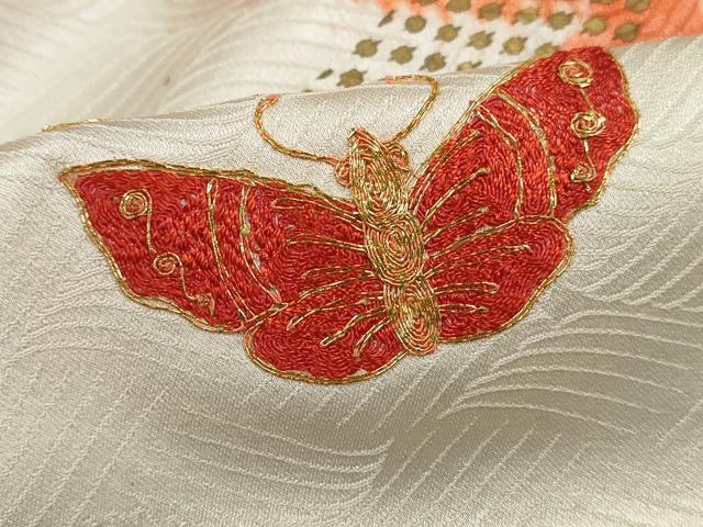 平和屋着物■上質な小紋　駒刺繍　舞蝶文　金彩　正絹　逸品　DABK6403qa