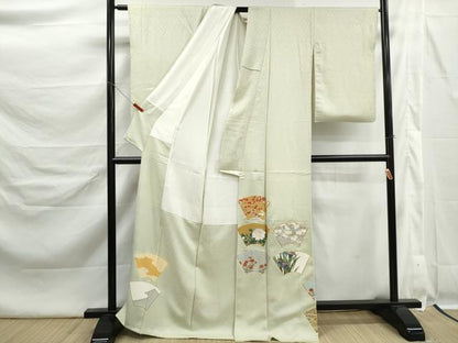 平和屋着物■豪華色留袖　駒刺繍　地紙花文　金彩　正絹　逸品　DABK6406qa