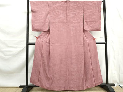 平和屋着物■上質な色無地　立波花地紋　退紅色　正絹　逸品　DABK6407qa