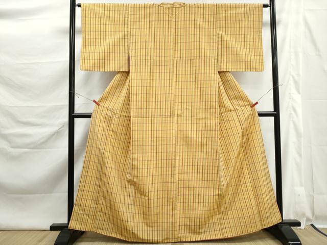 平和屋着物■本場縞大島紬　格子文　正絹　逸品　DABK6423qa