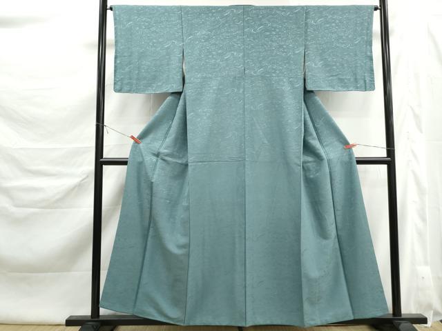 平和屋着物■上質な色無地　流水地紋　薄青色　正絹　逸品　DABK6433qa