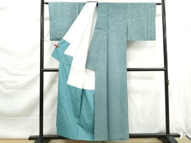 平和屋着物■上質な色無地　流水地紋　薄青色　正絹　逸品　DABK6433qa