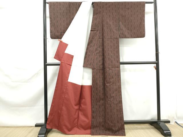 平和屋着物■上質な紬　9マルキ　麻の葉文　正絹　逸品　DABK6440qa