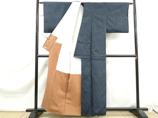 平和屋着物■結城紬　斜縞文　三越扱い　正絹　逸品　DABK6444qa