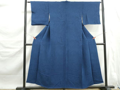 平和屋着物■上質な小紋　本藍　切嵌花蝶文　鬼しぼ縮緬　正絹　逸品　DABK6447qa