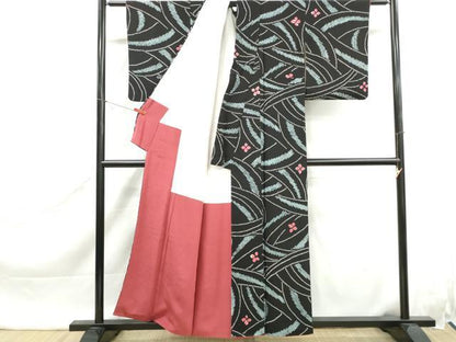 平和屋着物■上質な小紋　絞り　流水花文　黒地　正絹　逸品　DABK6452qa