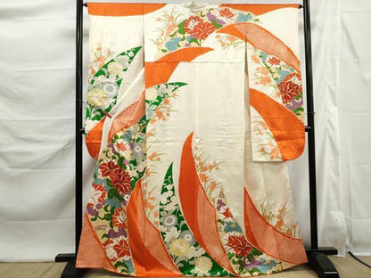平和屋着物■豪華振袖　駒刺繍　絞り　草花文　金彩　正絹　逸品　DABK6457qa
