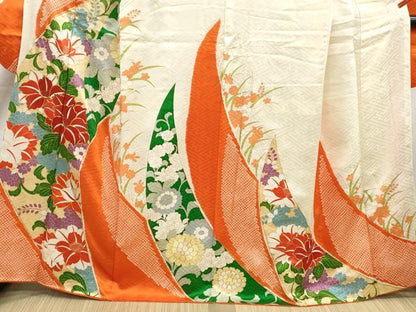 平和屋着物■豪華振袖　駒刺繍　絞り　草花文　金彩　正絹　逸品　DABK6457qa