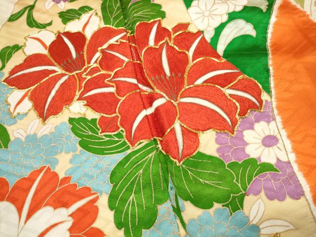 平和屋着物■豪華振袖　駒刺繍　絞り　草花文　金彩　正絹　逸品　DABK6457qa