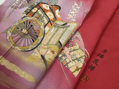 平和屋着物■豪華振袖　作家物　手描友禅　立波御所車花文　暈し染め　金彩　正絹　逸品　DABK6460qa