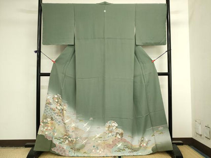 平和屋着物■豪華色留袖　駒刺繍　雪輪扇面花鼓文　暈し染め　金彩　正絹　逸品　DABK6532ya