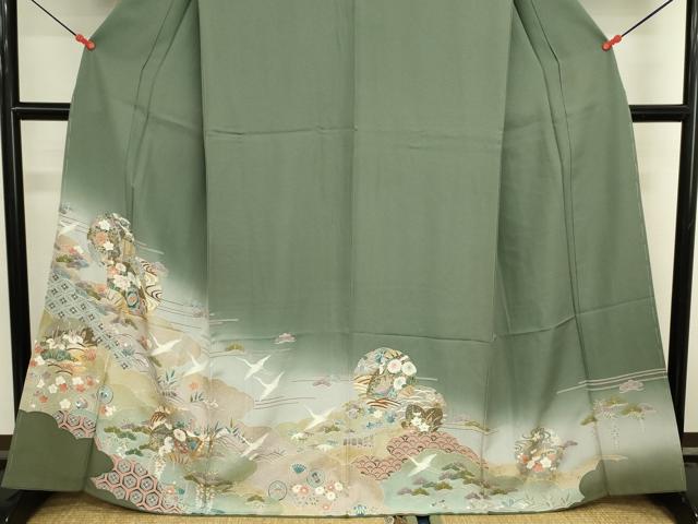 平和屋着物■豪華色留袖　駒刺繍　雪輪扇面花鼓文　暈し染め　金彩　正絹　逸品　DABK6532ya