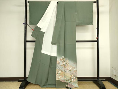 平和屋着物■豪華色留袖　駒刺繍　雪輪扇面花鼓文　暈し染め　金彩　正絹　逸品　DABK6532ya