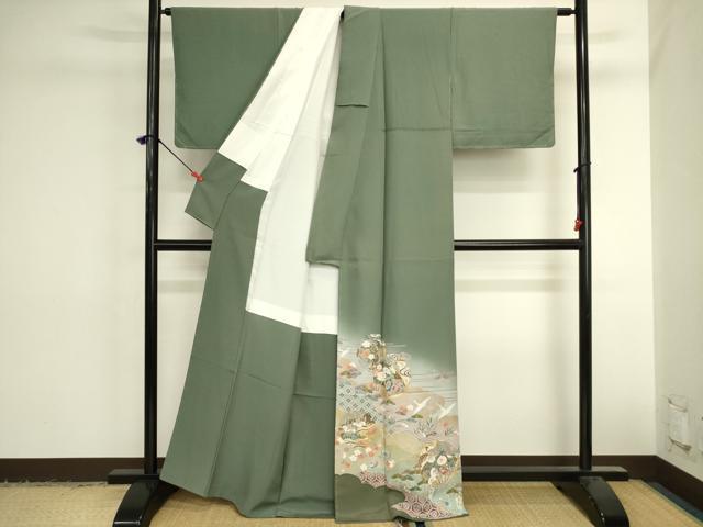 平和屋着物■豪華色留袖　駒刺繍　雪輪扇面花鼓文　暈し染め　金彩　正絹　逸品　DABK6532ya