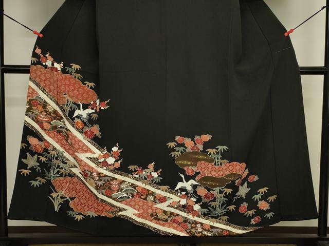 平和屋着物■豪華黒留袖　駒刺繍　飛鶴吉祥花文　松竹梅　金彩　正絹　逸品　DABK6533ya