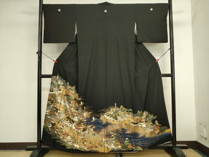 平和屋着物■豪華黒留袖　人物風景文　金彩　正絹　逸品　DABK6535ya