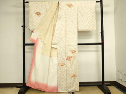 平和屋着物■訪問着　駒刺繍　扇面七宝花文　正絹　逸品　DABK6536ya