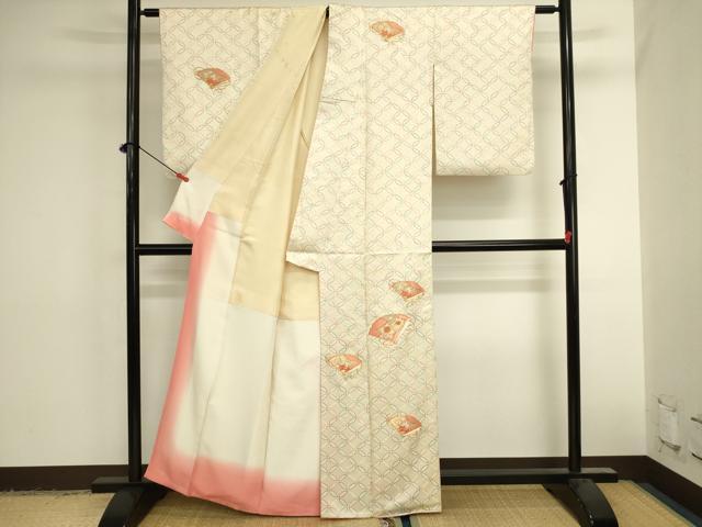平和屋着物■訪問着　駒刺繍　扇面七宝花文　正絹　逸品　DABK6536ya