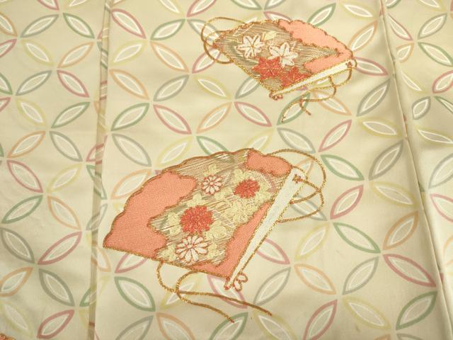 平和屋着物■訪問着　駒刺繍　扇面七宝花文　正絹　逸品　DABK6536ya