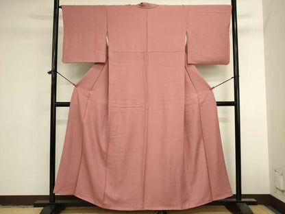 平和屋着物■上質な色無地　霞地紋　甚三紅色　正絹　逸品　DABK6540ya