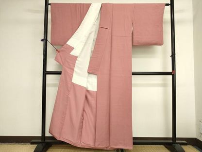 平和屋着物■上質な色無地　霞地紋　甚三紅色　正絹　逸品　DABK6540ya