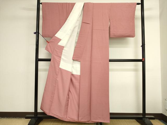 平和屋着物■上質な色無地　霞地紋　甚三紅色　正絹　逸品　DABK6540ya