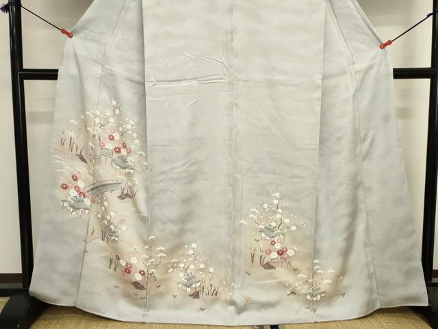 平和屋着物■訪問着　渡橋風景花丸文　枝梅　暈し染め　正絹　逸品　DABK6541ya