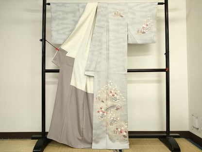 平和屋着物■訪問着　渡橋風景花丸文　枝梅　暈し染め　正絹　逸品　DABK6541ya