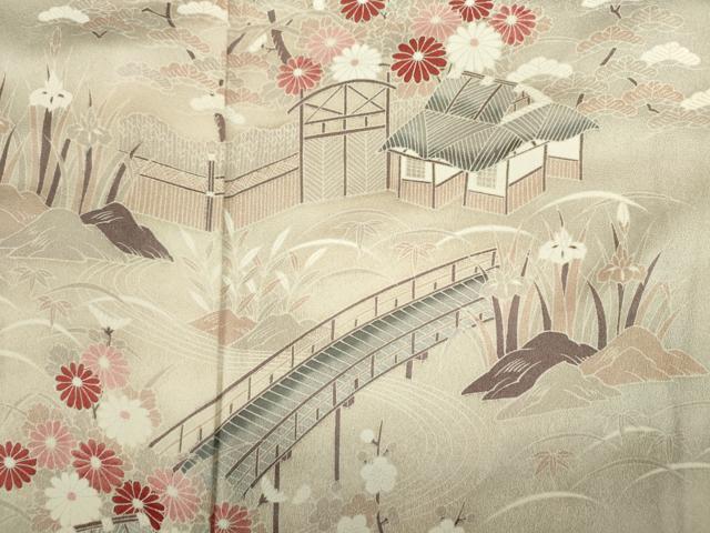平和屋着物■訪問着　渡橋風景花丸文　枝梅　暈し染め　正絹　逸品　DABK6541ya