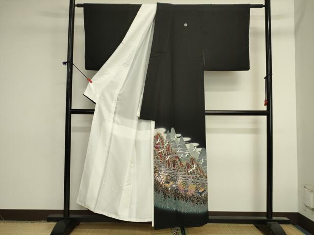 平和屋着物■豪華黒留袖　友禅　作家物　飛鶴風景花松文　枝梅　暈し染め　さが美扱い　正絹　逸品　DABK6546ya