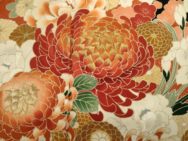 平和屋着物■豪華黒留袖　駒刺繍　乱菊　花車文　金彩　正絹　逸品　DABK6550ya