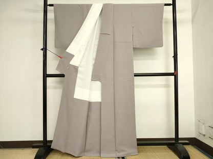 平和屋着物■上質な色無地　霞地紋　桔梗鼠色　松坂屋扱い　正絹　逸品　DABK6565ya