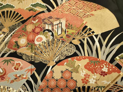 平和屋着物■豪華黒留袖　扇面御所車花文　宝尽くし　金彩　正絹　逸品　DABK6567ya