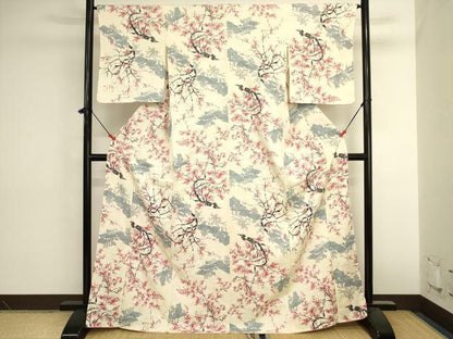 平和屋着物■上質な小紋　風景枝花文　正絹　逸品　DABK6574ya
