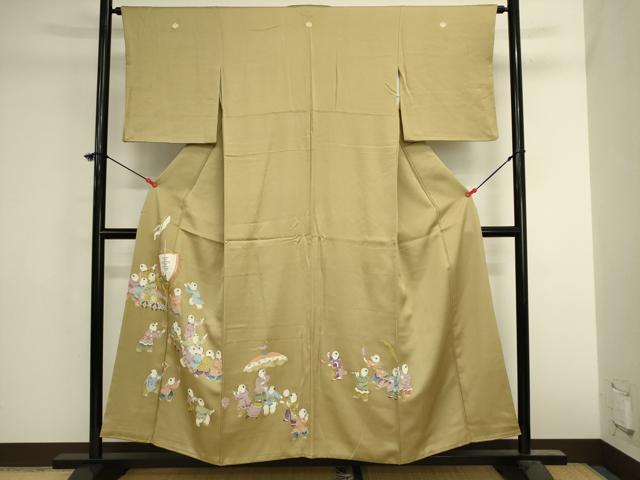 平和屋着物■豪華色留袖　駒刺繍　童子遊び　金彩　正絹　逸品　DABK6575ya