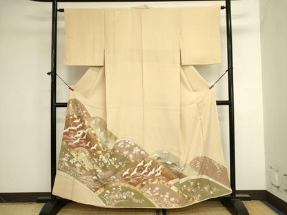 平和屋着物■豪華色留袖　重ね山飛鶴花文　枝梅　金彩　正絹　逸品　DABK6577ya