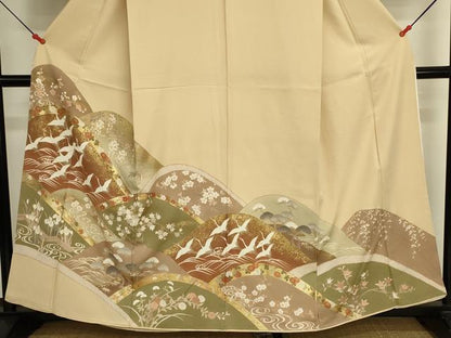 平和屋着物■豪華色留袖　重ね山飛鶴花文　枝梅　金彩　正絹　逸品　DABK6577ya