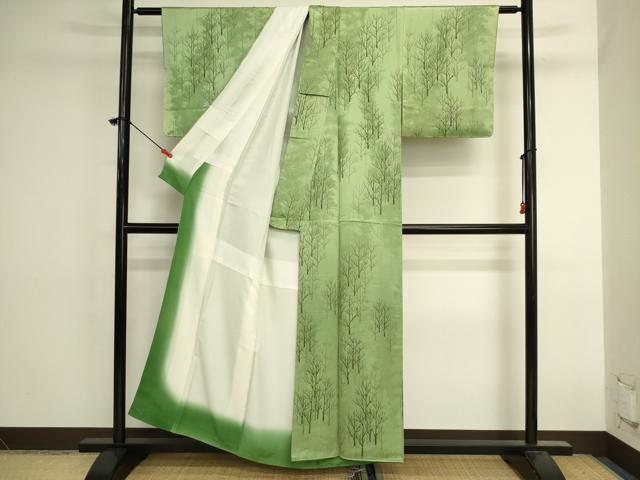 平和屋着物■訪問着　手描き　樹林文　正絹　逸品　DABK6579ya