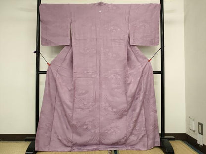 平和屋着物■上質な色無地　雲取り吉祥花地紋　浅紫色　ロング丈　正絹　逸品　未使用　DABK6587ya