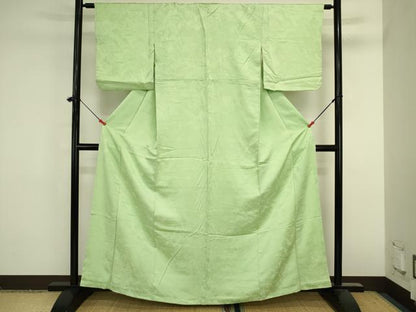 平和屋着物■上質な色無地　風景地紋　若菜色　正絹　逸品　DABK6594ya