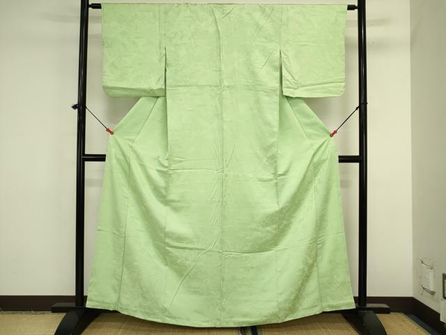 平和屋着物■上質な色無地　風景地紋　若菜色　正絹　逸品　DABK6594ya