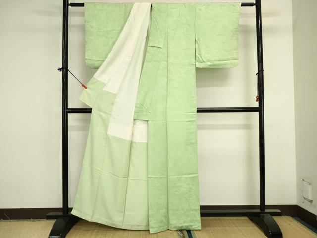 平和屋着物■上質な色無地　風景地紋　若菜色　正絹　逸品　DABK6594ya