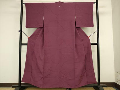平和屋着物■上質な色無地　芝地紋　暗紅色　正絹　逸品　DABK6632ya