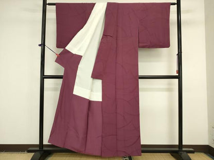 平和屋着物■上質な色無地　芝地紋　暗紅色　正絹　逸品　DABK6632ya