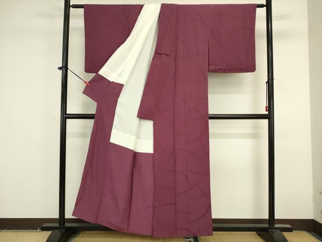 平和屋着物■上質な色無地　芝地紋　暗紅色　正絹　逸品　DABK6632ya