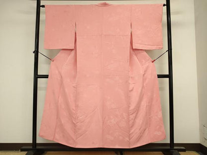 平和屋着物■上質な色無地　草花地紋　桃色　正絹　逸品　DABK6635ya