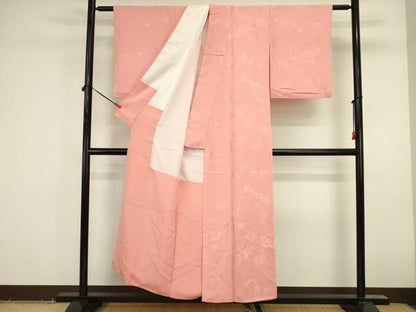 平和屋着物■上質な色無地　草花地紋　桃色　正絹　逸品　DABK6635ya